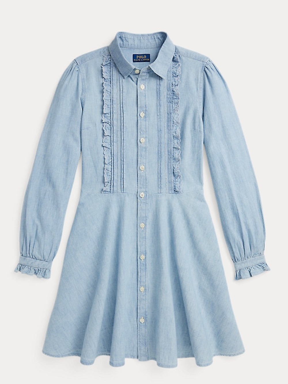 Polo Ralph Lauren Big Girls Ruffled Cotton Chambray Dress Size 14